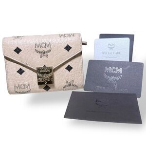 MCM 🪢 Tracy Trifold Wallet In Cream Visetos Leather